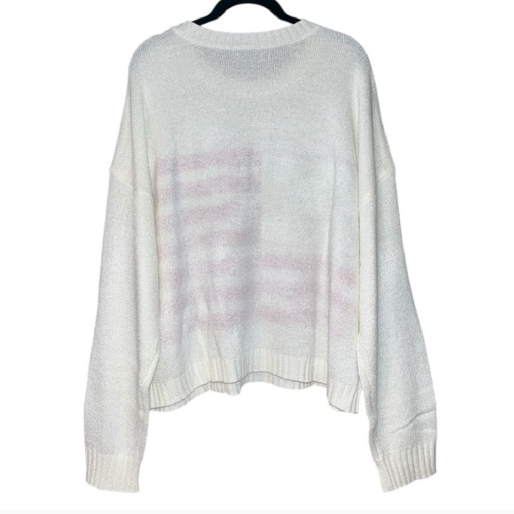 TORRID White Crewneck Sweater with Red White & Blue American Flag Graphic - Picture 7 of 15